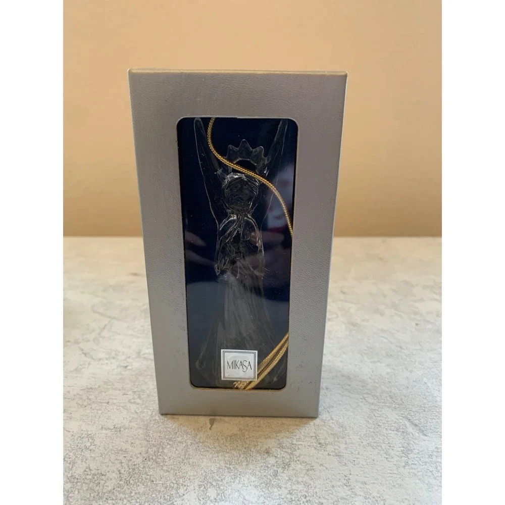 Mikasa Heavenly Music Trumpeting Angel Ornament Set of 3 Crystal with Gold Chain